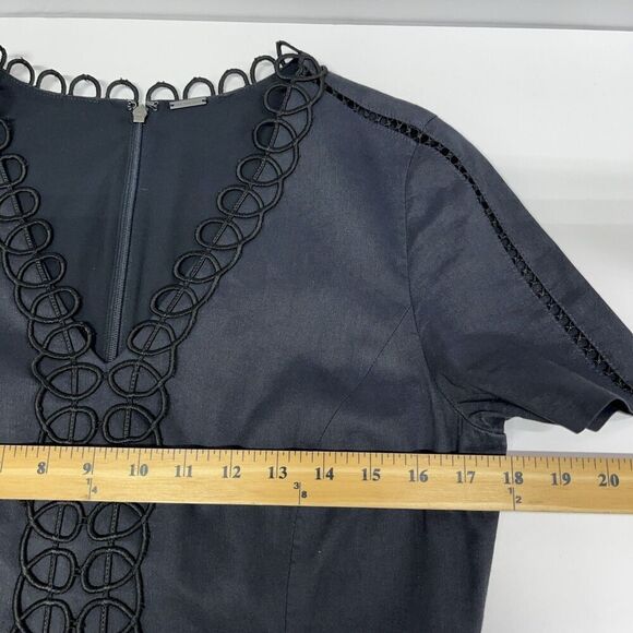 Elie Tahari Loretta Linen Sheath Dress Size 6 Navy Blend Scallop V-Neck Classy - Picture 13 of 15